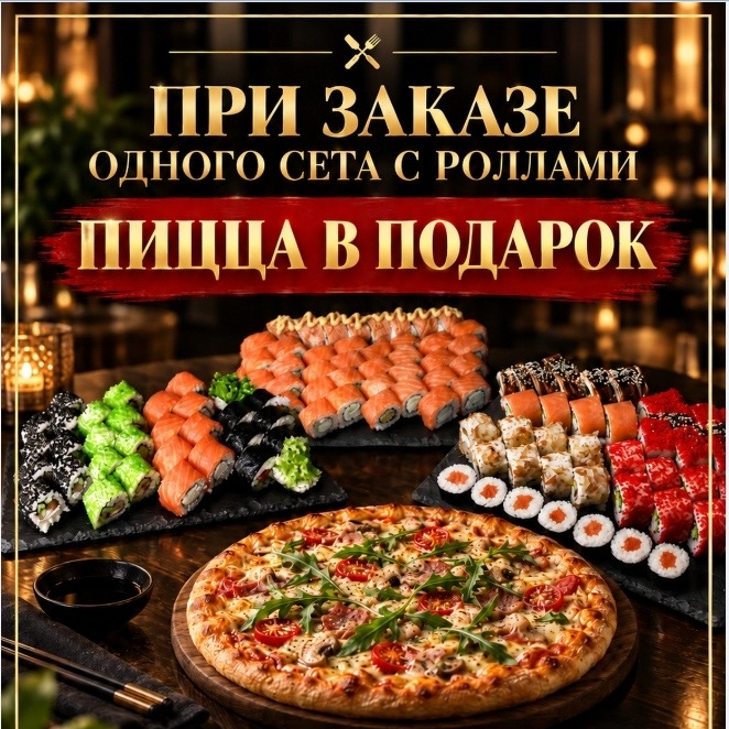 Пицца в подарок при заказе сета с роллами!